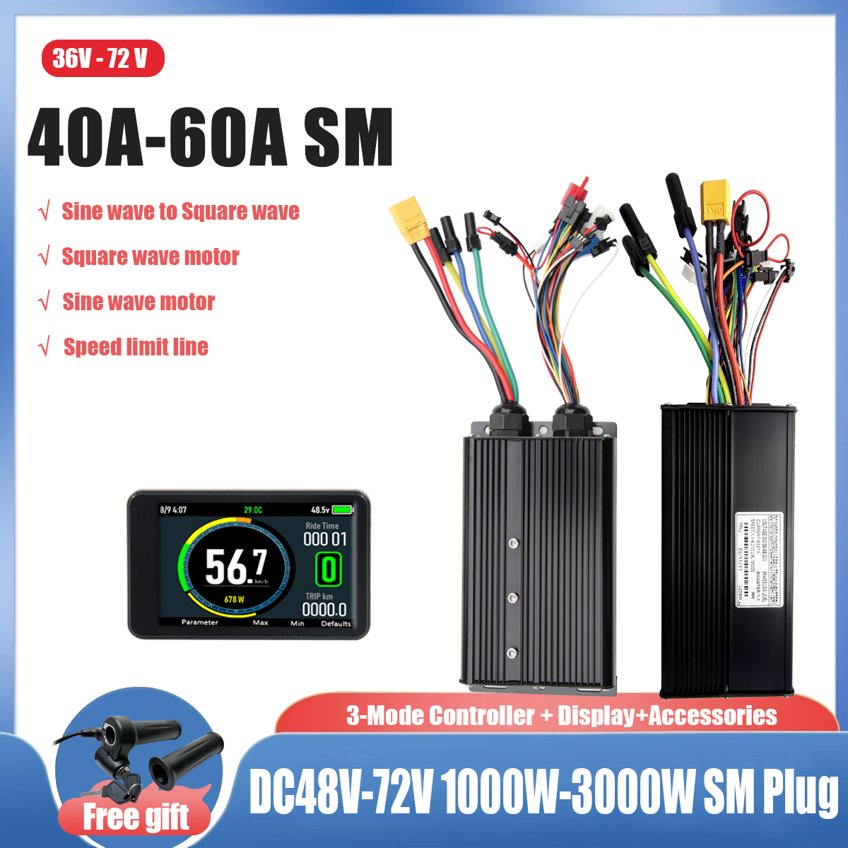 Ebike Conversion Kit 72V 3000W - EBIKE Sinus naar Blokgolf conversie 40A/45A/60A